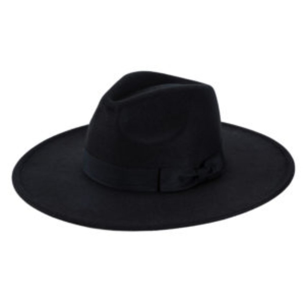Flat Brim Fedora Hat - Black